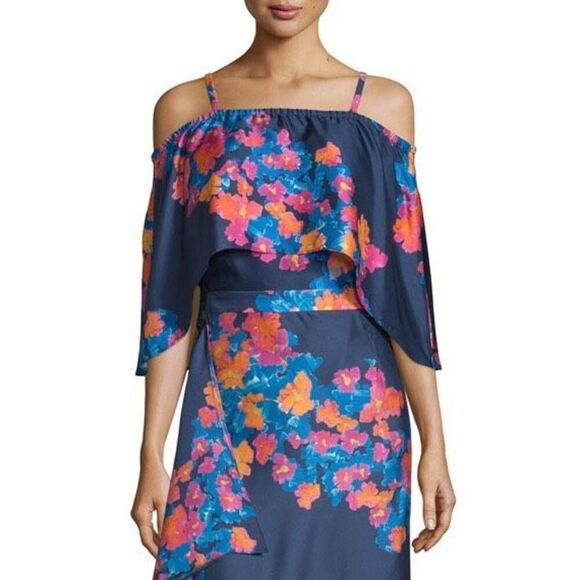 Tanya Taylor Off-the-shoulder Silk Twill Ruffle Top - Picture 1 of 8